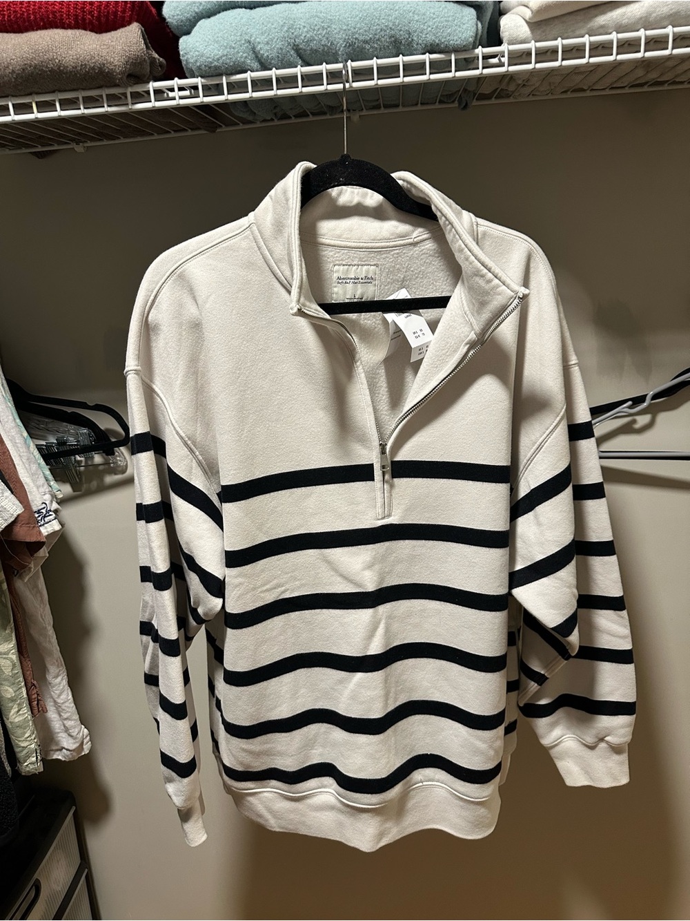 NWT - Abercrombie & Fitch Quarter-Zip Striped Sweater - White/Black